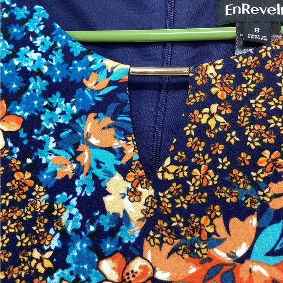 NWT EnRevelry Blue and Brown Floral Midi Dress. - Picture 4 of 9
